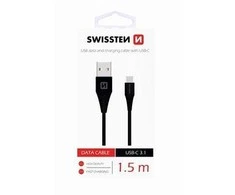 Swissten USB - USB-C 3.1 1.5m (7mm) juoda