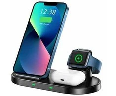 Įkroviklis Swissten Wireless Charger 3 in 1 Stovas Juodas Apple ir Samsung (laikrodžio kabelis neįtrauktas)