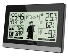 TFA namų orų stotis su orų prognoze ir WEATHER BOY personažu - juodas