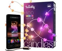 „Twinkly Candies“ 100 širdies formos RGB šviesos diodų, skaidrus laidas, USB-C