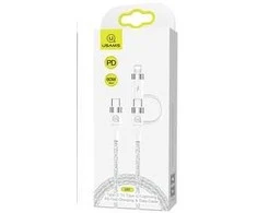 USAMS KABELINIS 2XUSB-C ŽAIBUMS 60W 1,2M GREITAS ĮKROVIMAS Baltas