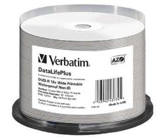 1x50 Verbatim DVD-R 4,7GB 16x platus, blizgus vandeniui atsparus spaudinys