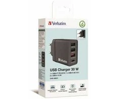 Verbatim Laidinis įkroviklis 30W 3xUSB-A/ USB-C PD 3.0 CHR-30EU2 juodos spalvos 49700