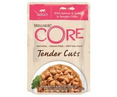 Whiskas „Core Tender Cuts“ šlapias katėms skirtas ėdalas su lašiša ir tunu padaže, 85 g, pakelis, 8 vnt./EKSPONUOTI