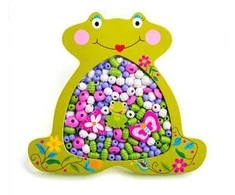 Woody Mediniai karoliukai su žabos formos pakabuku, kūrybai ir smulkių motorikos įgūdžių lavinimui, vaikams nuo 3 metų, spalvoti