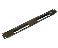19" patch skydelis XtendLan 16port, UTP, Cat5E, 30 µm, dvigubas gnybtų blokas, juodas