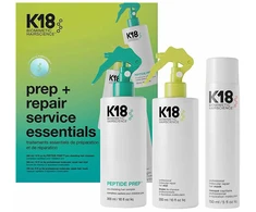 Plaukų priežiūros rinkinys K18 Prep+ Repair Service Essentials (metalų šalinimo priemonė, 300 ml + maitinantis puškalas, 300 ml + nenuplaunama kaukė, 150 ml)