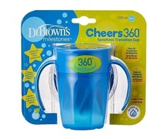 DR. BROWN'S 360 Tumbleris puodelis be snapelio mėlynas su rankenomis 200ml