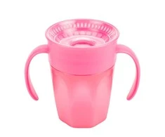 DR. BROWN'S 360 Tumbleris puodelis be snapelio rožinis su rankenomis 200ml