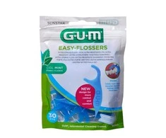 GUM Sunstar Easy Flossers Cool Mint Vit-E Fluor tarpdančių valymo priemonė 30 vienetų