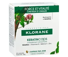 Klorane Keratincaps stiprybės ir gyvybingumo kapsulės, 30 vnt.