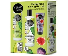Organic Shop avokadų šampūnas, 280 ml avokadų kondicionierius, 280 ml figų kūno šveitiklis, 75 ml