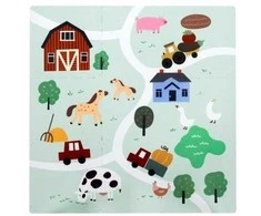 Achoka Mokomasis grindų kilimėlis 90x90 Storo putplasčio dėlionė 9 vnt. Humbi Farm Village Farm Pets