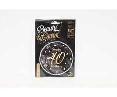 GoDan Su 40 gimtadienio folijos balionas, juodas ir auksinis, 45 cm