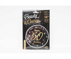 GoDan Balon foliowy B&amp;C Happy 50 Birthday juoda-auksinė