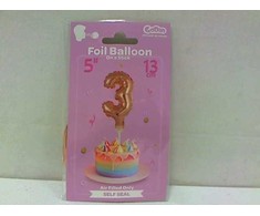 Balon foliowy 13 cm na patyku cyfra 3 auksinė GODAN BC-5RZ3