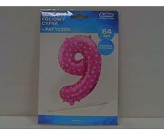 GoDan 9 numerio folijos balionas, rožinis su širdelėmis, 61 cm