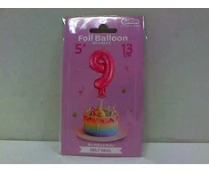 GoDan Balon 13cm foliowy na patyku "9" rožinė