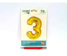 GoDan Folinis balionas skaičius “3” aukso spalvos