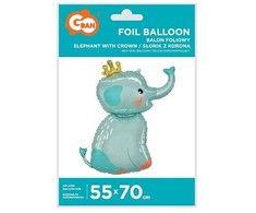 GoDan Foil balionas Elephant su karūna, 55x70 cm
