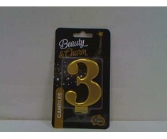 GoDan Number 3 žvakė, metalinė auksinė, 8,0 cm PF-SCZ3