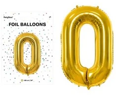 PartyDeco Balionas folinis skaičius 0 auksinis 86cm