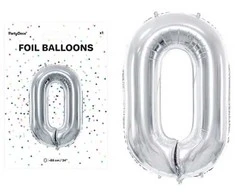 PartyDeco Balionas folinis skaičius 0 sidabrinis 86cm