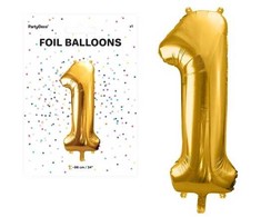 PartyDeco Folinis balionas "1" auksinis, 86 cm