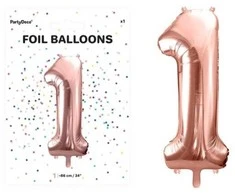 PartyDeco Balionas folinis skaičius 1 rausvas 86cm
