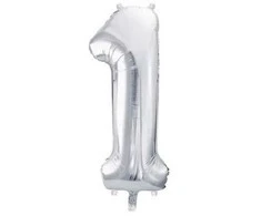 PartyDeco Balionas folinis skaičius 1 sidabrinis 86cm