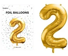 PartyDeco Balionas folinis skaičius 2 auksinis 86cm