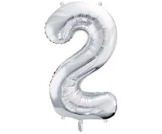 PartyDeco Balionas folinis skaičius 2 sidabrinis 86cm