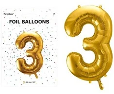 PartyDeco Balionas folinis skaičius 3 auksinis 86cm