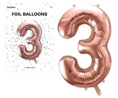 Party Deco Balionas folinis skaičius 3 rausvas 86cm