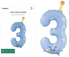 PartyDeco Balon fol.Cyfra 3 86cm nieb.FB411T-3 36313