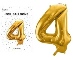 PartyDeco Balionas folinis skaičius 4 auksinis 86cm