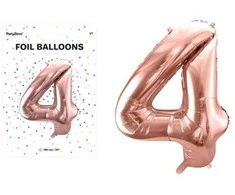 PartyDeco Balionas folinis skaičius 4 rausvas 86cm