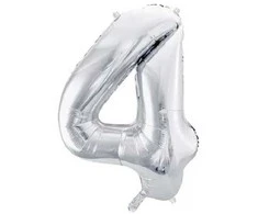 PartyDeco Balionas folinis skaičius 4 sidabrinis 86cm