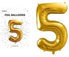 PartyDeco Balionas folinis skaičius 5 auksinis 86cm