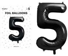 PartyDeco Balionas folinis skaičius 5 juodas 86cm