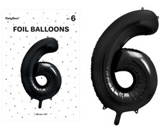 PartyDeco Folinis balionas "6" juodas, 86 cm