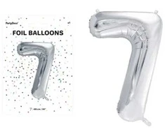 PartyDeco Balionas folinis skaičius 7 sidabrinis 86cm