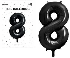 PartyDeco Balionas folinis skaičius 8 juodas 86cm