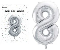 PartyDeco Balionas folinis skaičius 8 sidabrinis 86cm