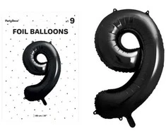 PartyDeco Balionas folinis skaičius 9 juodas 86cm