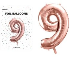 PartyDeco Balionas folinis skaičius 9 rausvas 86cm