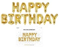 Party Deco Folinis balionas "Happy birthday" auksinis 340x35cm
