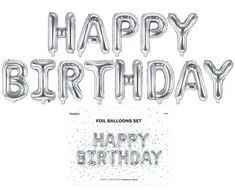 Party Deco Folinis balionas "Happy birthday" sidabrinis 340x35cm