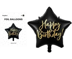 Party Deco Laimingo gimtadienio žvaigždės folijos balionas 40cm juodas