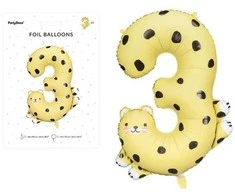 PartyDeco Folinis balionas skaičius 3 gepardas 68*98cm